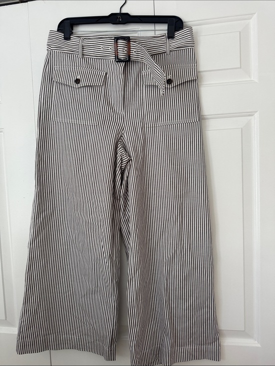 LOFT Pants - LOFT High-Waist Wide Leg Striped Pants with Belt - Black & White